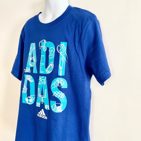 🆕Boys ADIDAS Blue Crew Neck Short Sleeve Graphic T-Shirt Size 7 - Picture 4 of 9